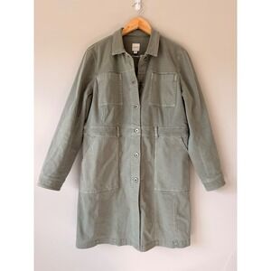 JJill Denim Womens Medium Sage Green Cotton Chore Coat Longline Utility Jacket